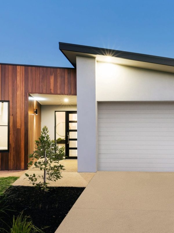 Contemporary new Australian home lighting at dusk